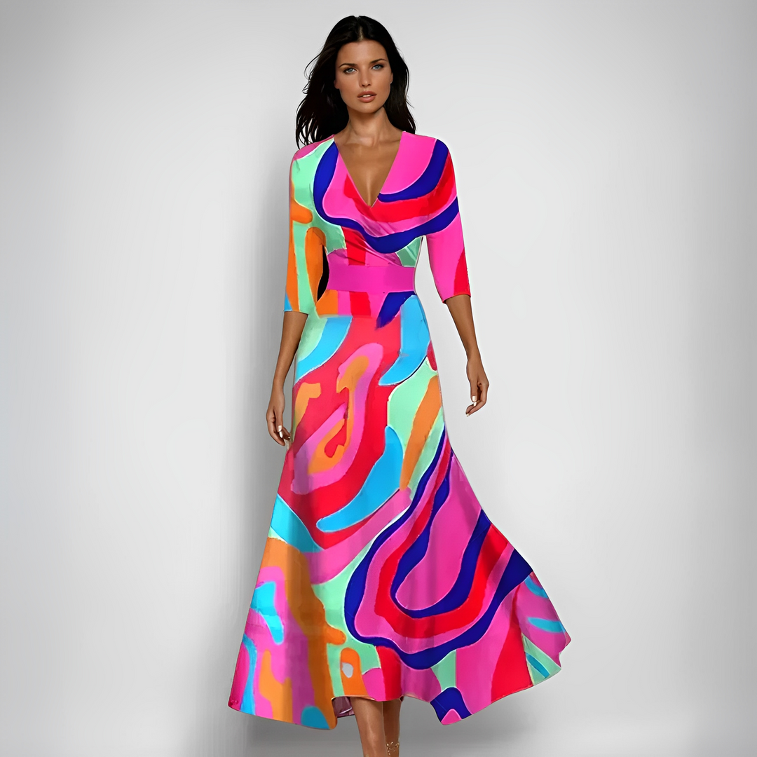 Delores - Robe longue à fleurs avec manches longues