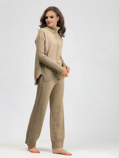 Scarlett - Ensemble de Pull Tricoté à Col Montant Chic et Pantalons Amples