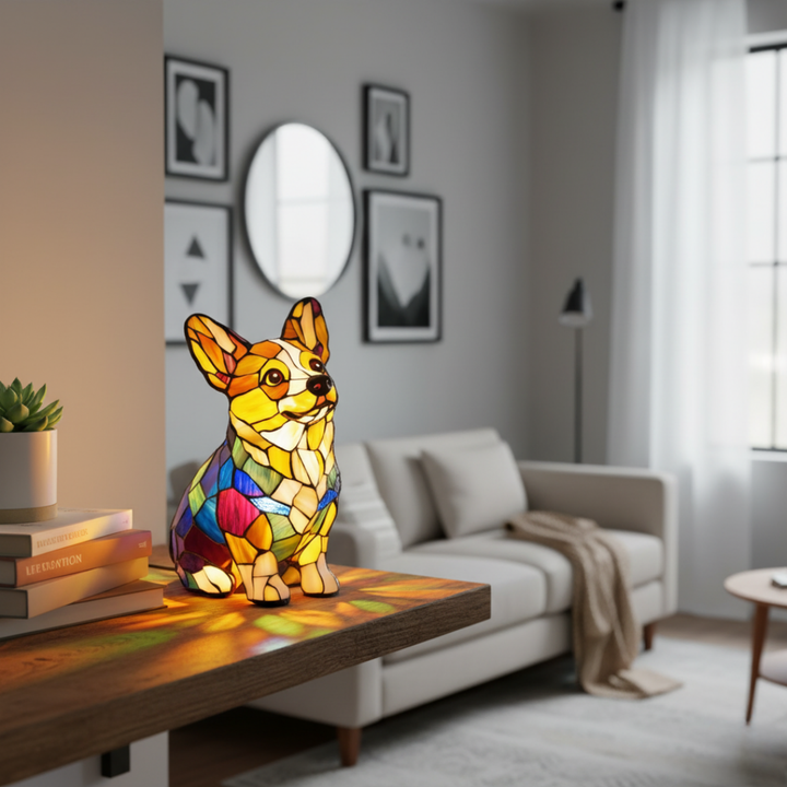 Corgi | Lampe de Peinture en Verre