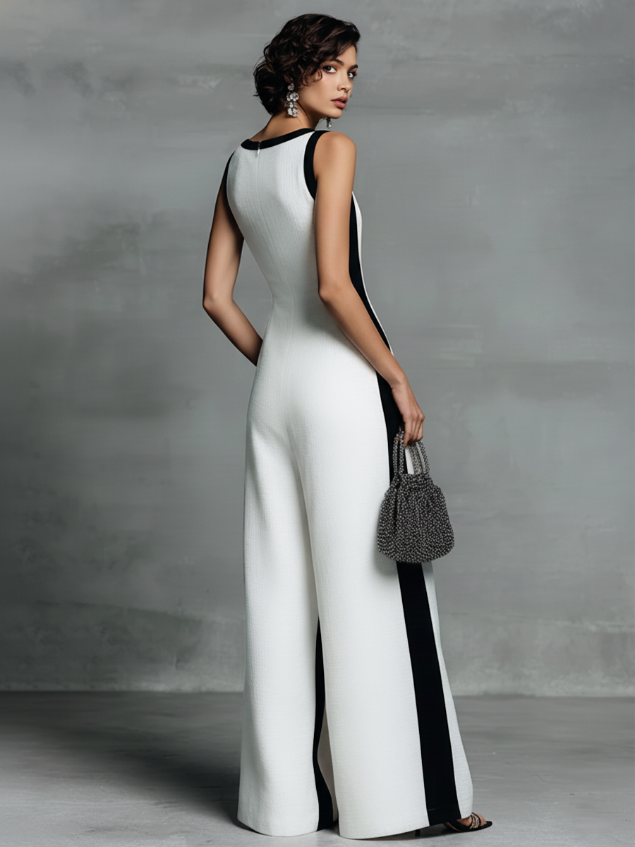 Salopette Donna en Coton et Lin Noir et Blanc avec Bretelles Fines