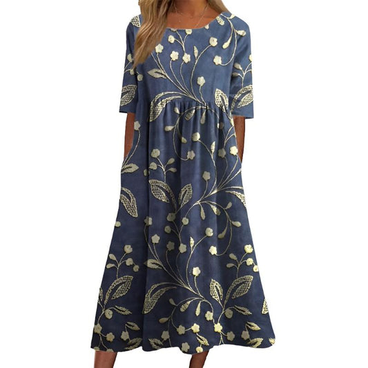Margaux - Robe midi élégante avec broderie florale