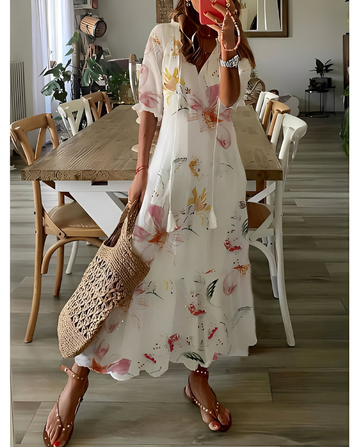 Domitille - Robe élégante à col en V décontractée pour femme