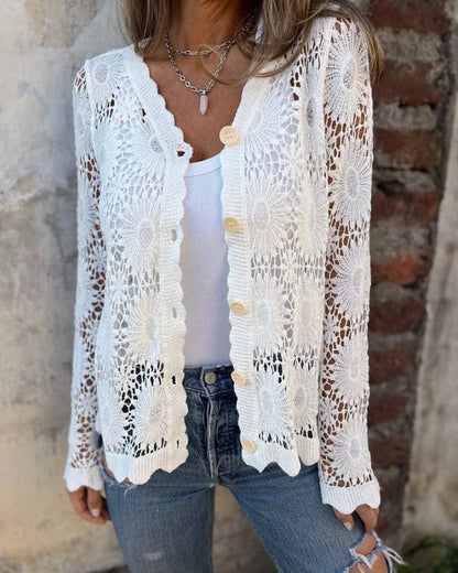 NALIE - Gilet en Dentelle au Crochet avec Boutons