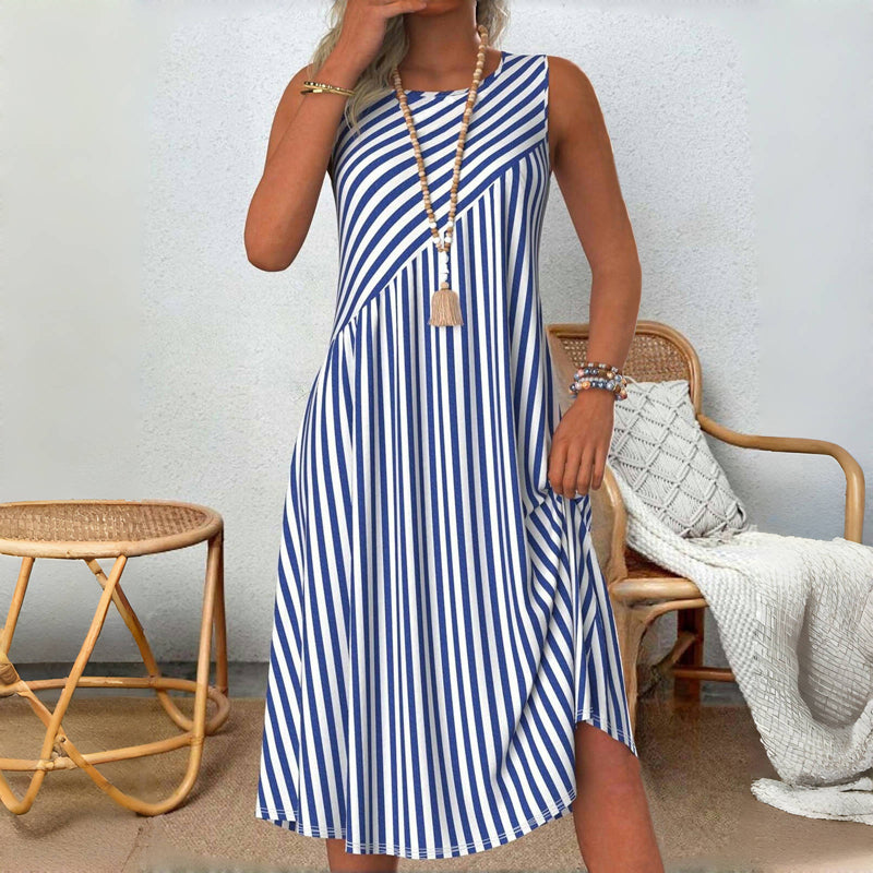 Emeely - Robe décontractée sans manches avec motif rayé
