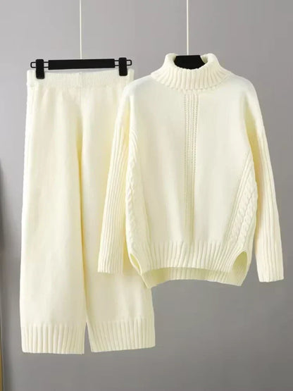 Scarlett - Ensemble de Pull Tricoté à Col Montant Chic et Pantalons Amples
