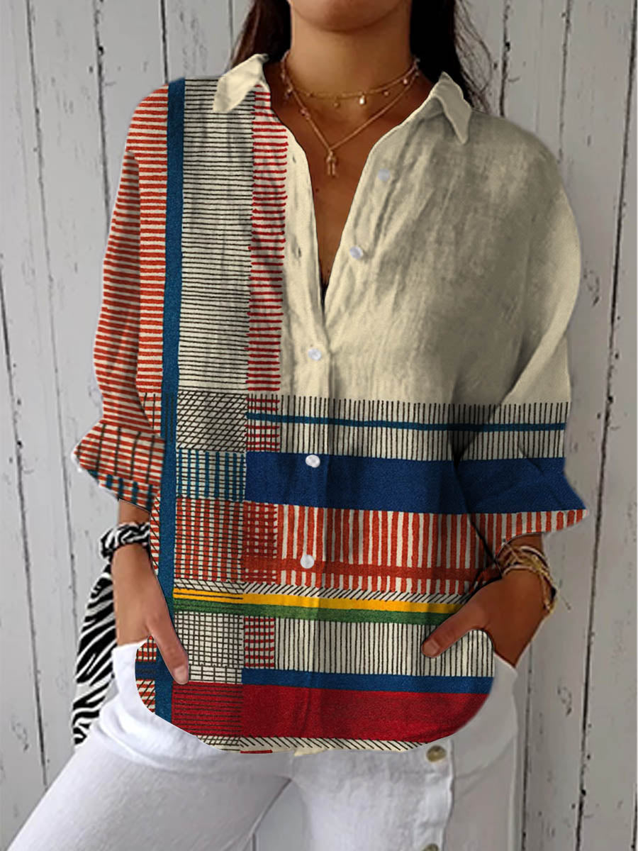 Catherine – Blouse en Patchwork Rayé