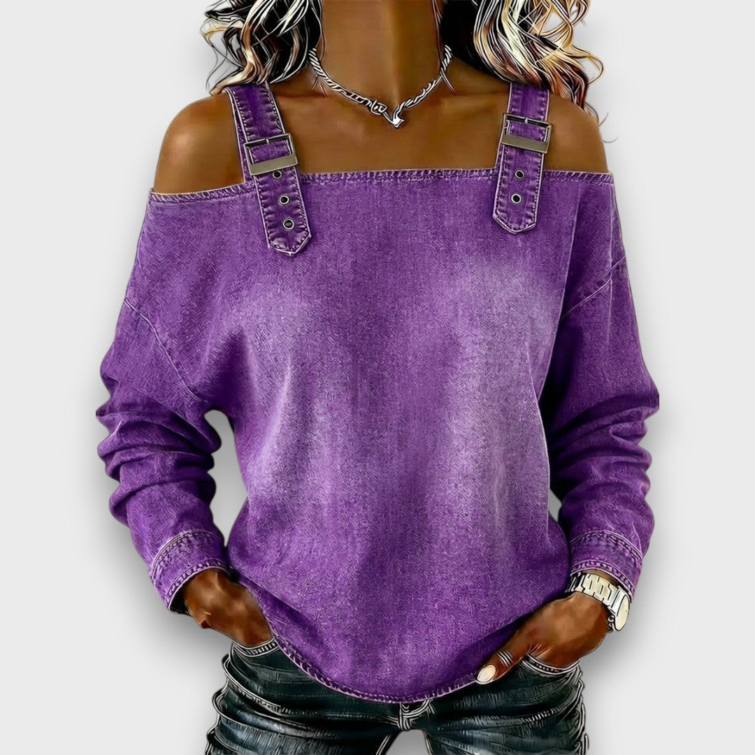 Elama – Haut en Denim Off-Shoulder