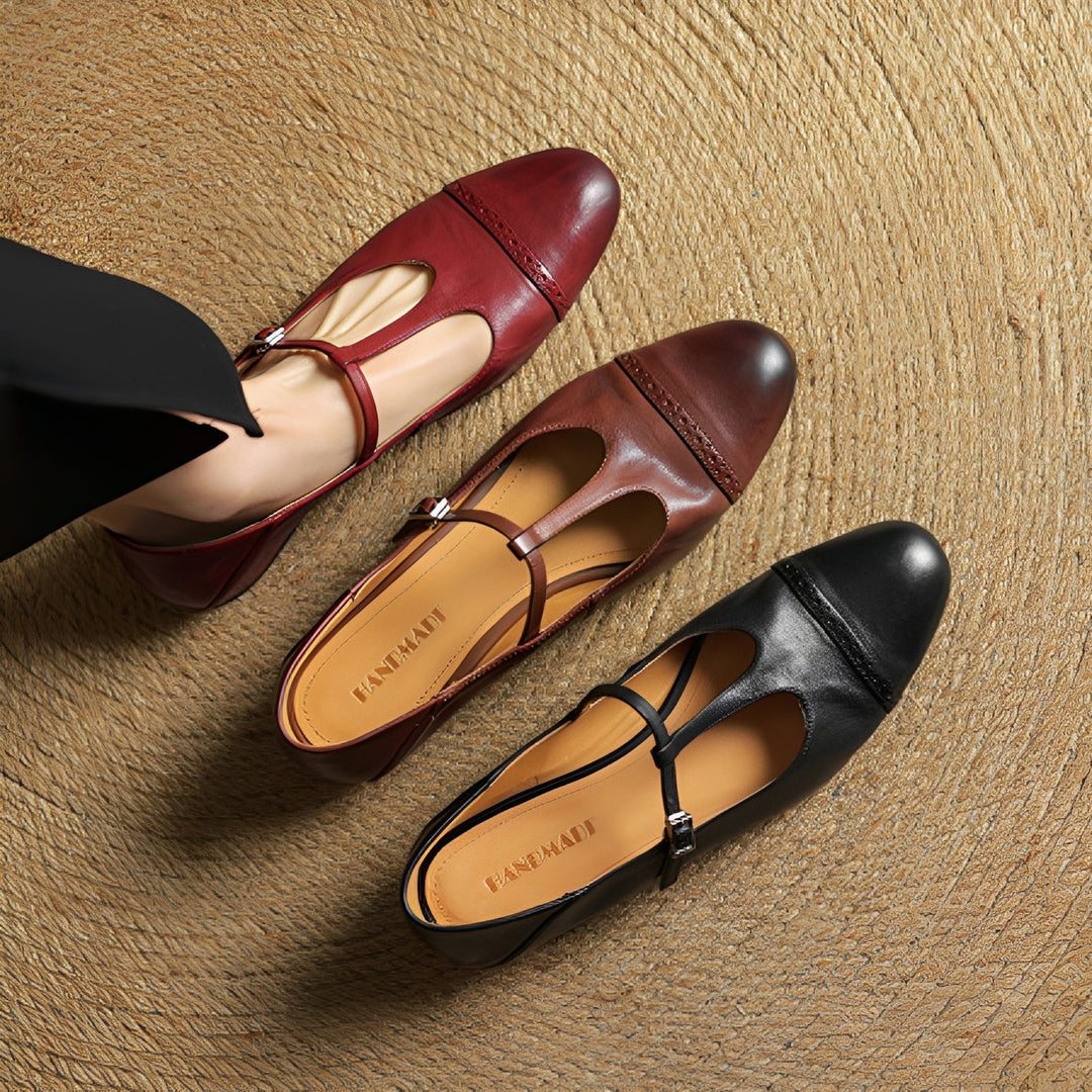 Bella - Ballerines en cuir décontractées avec boucle en T pour femmes