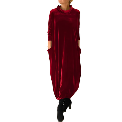 Roxanne - Élégant robe longue en velours avec poches pour femmes