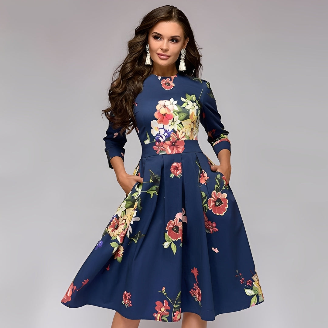 Catherine - Robe A-Ligne élégante avec imprimé floral pour dames