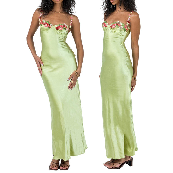 Daniella - Élégante robe maxi avec broderie de fleurs pour femmes
