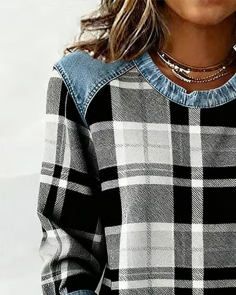 Anna | Sweat avec Patchwork à Carreaux