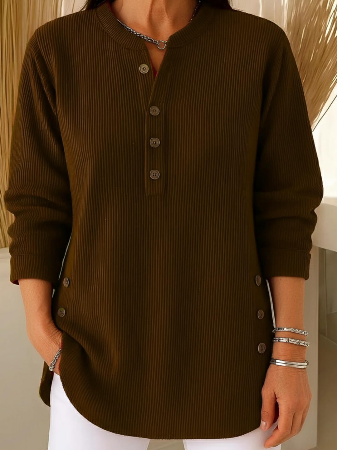 Amelie™ | Haut Henley Décontracté et Élégant
