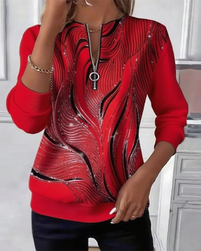 Anaïs-Claire | Sweat-shirt zippé imprimé décontracté