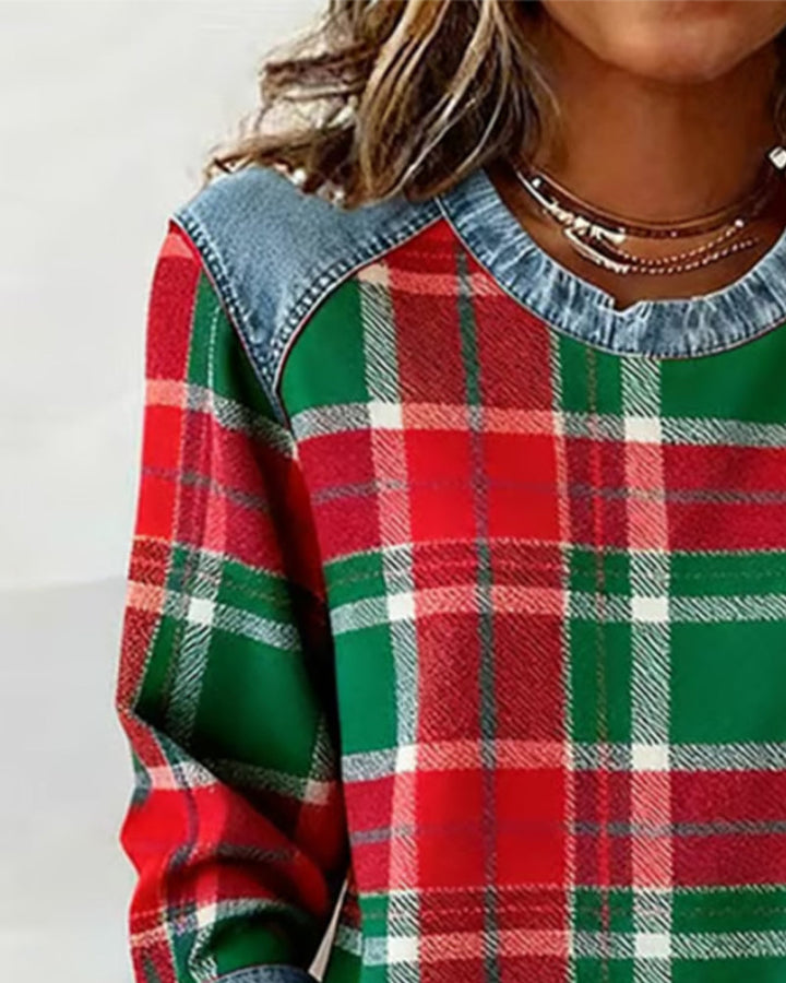 Anna | Sweat avec Patchwork à Carreaux