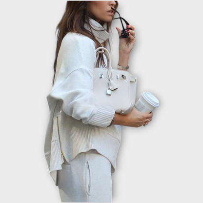 Ensemble de Pull Détendu à Col Montant et Pantalons à Jambes Larges