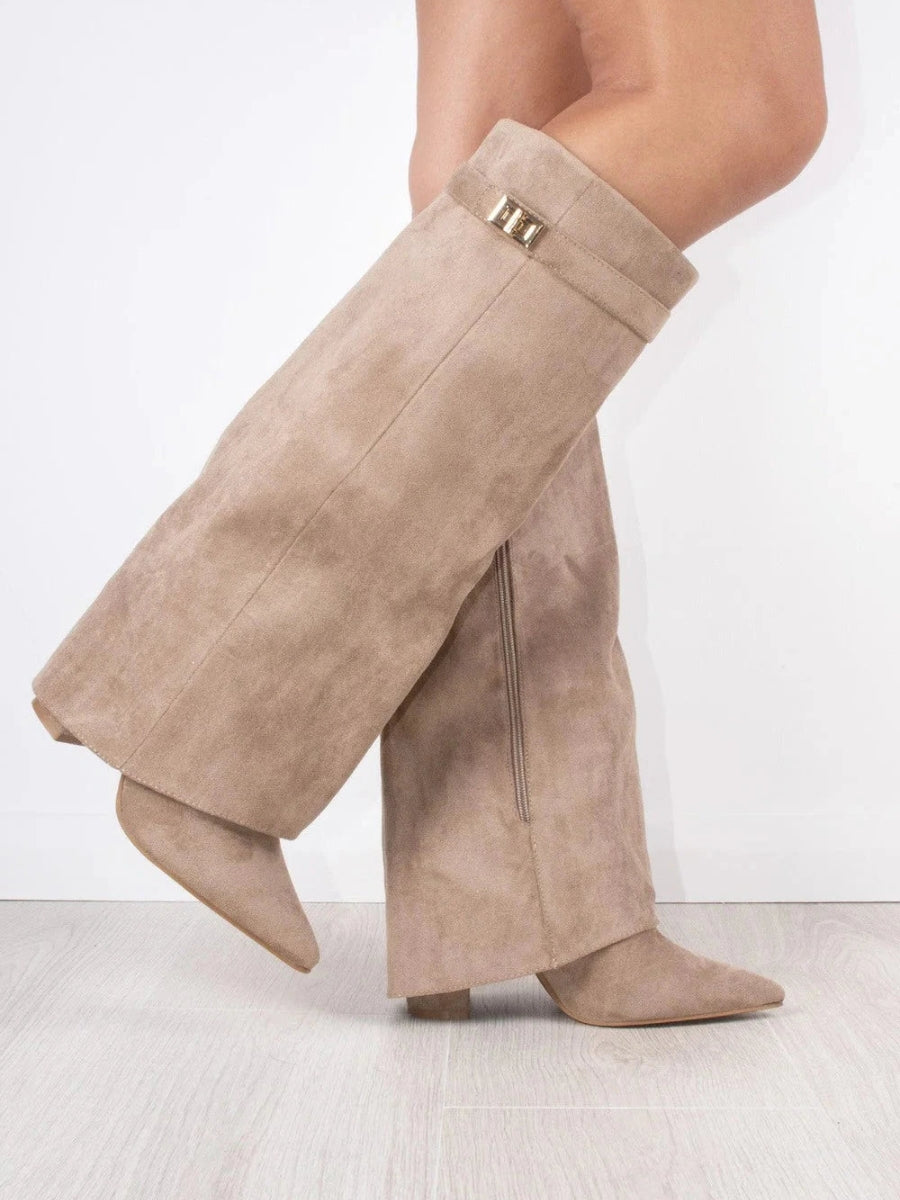Bottes Femme Genou avec Partie Supérieure Évasée et Talon Bloc