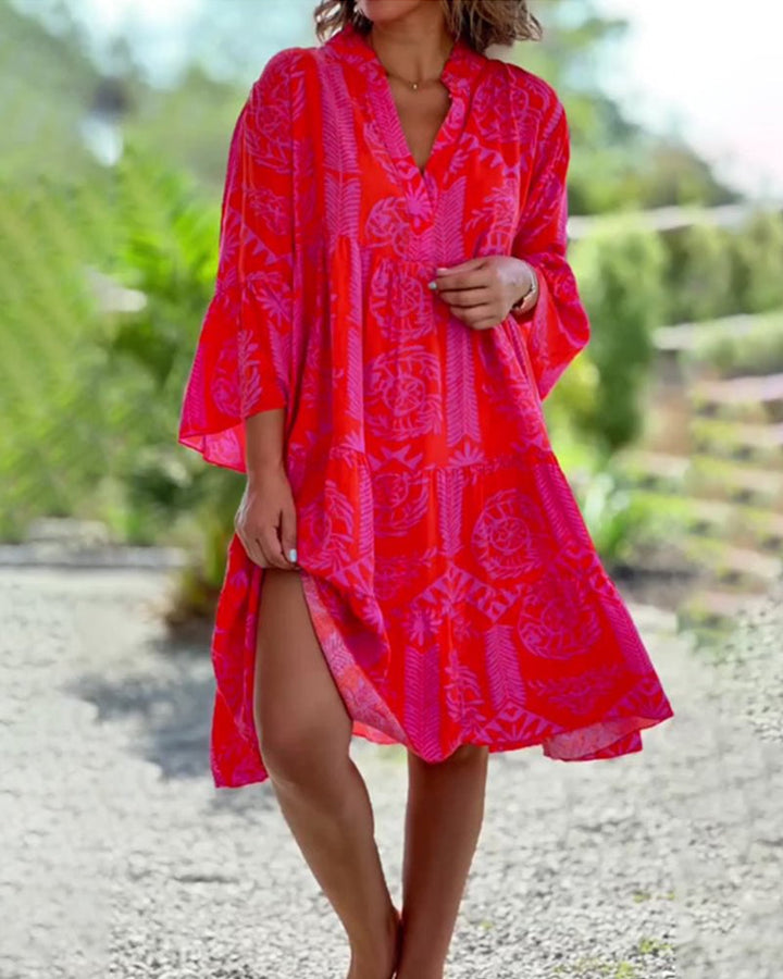 Skylar - Robe Chic avec Décolleté en V et Manches Évasées 3/4 avec Volants