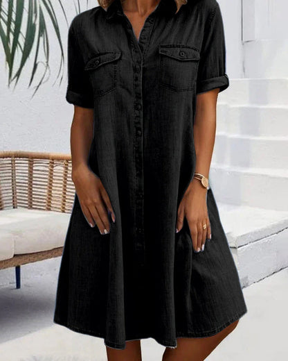 OLVA - ROBE EN JEAN À MANCHES COURTES AVEC BOUTONS