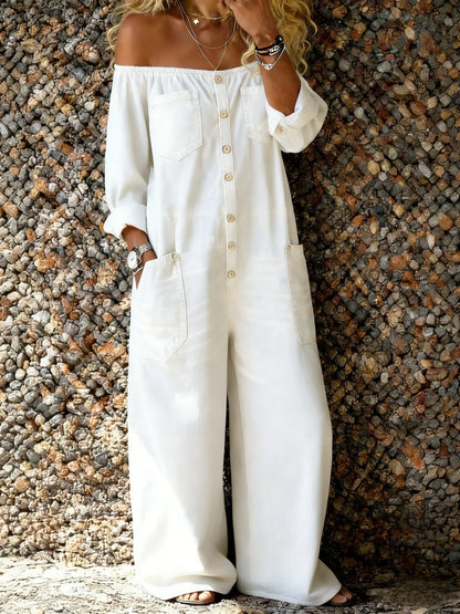 Noa | Salopette en Denim avec Décolleté Off-Shoulder