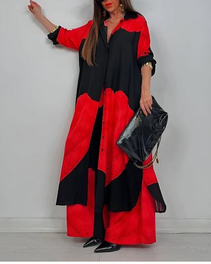 ISABEAU – ENSEMBLE HAUT À IMPRIMÉ PATCHWORK TENDANCE ET PANTALONS AMPLE