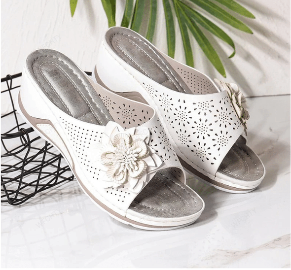 ANNE – SANDALES COMPENSÉES À FLEURS