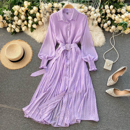 Robe Plissée en Chiffon à Pois
