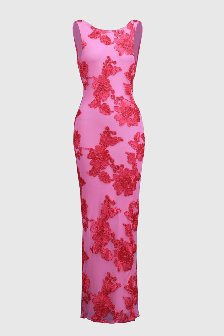 Calliope - Robe Maxi en Maille avec Applications Florales