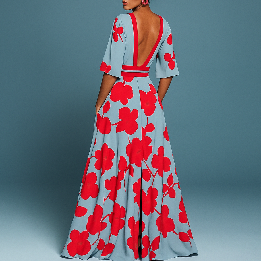 Robe Longue Col V - Élégance Intemporelle