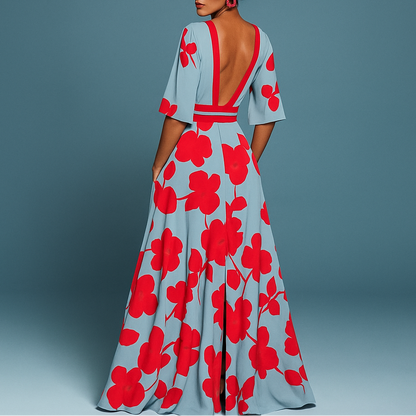 Robe Longue Col V - Élégance Intemporelle
