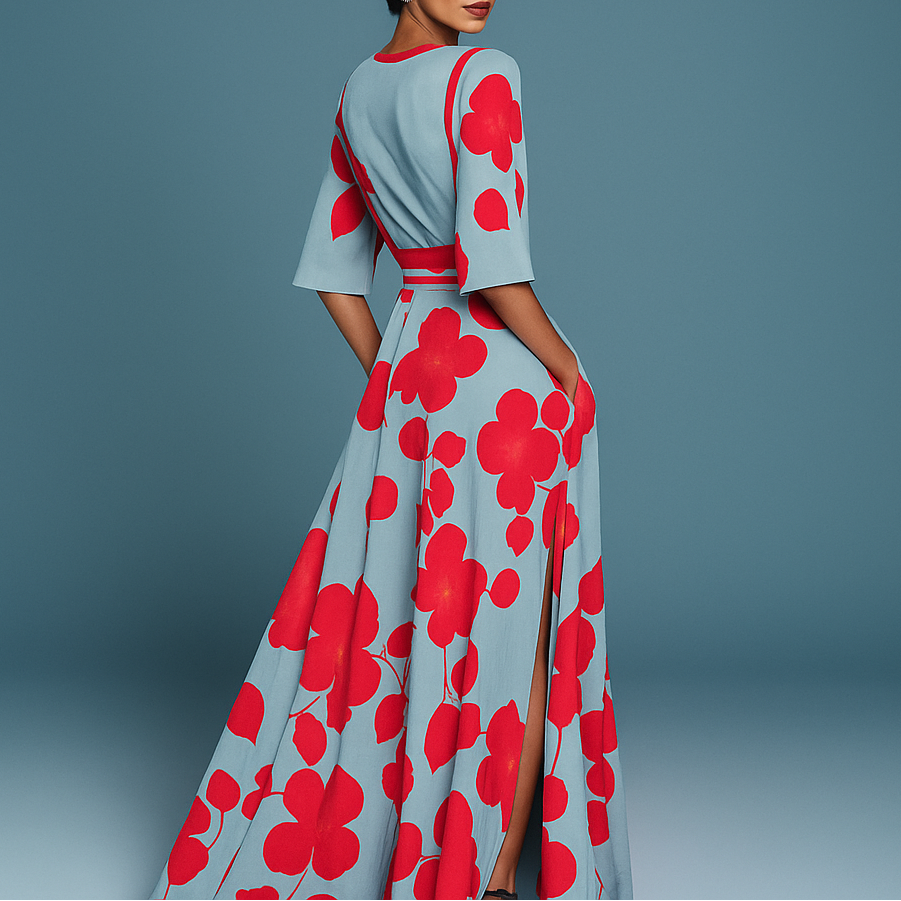 Robe Longue Col V - Élégance Intemporelle