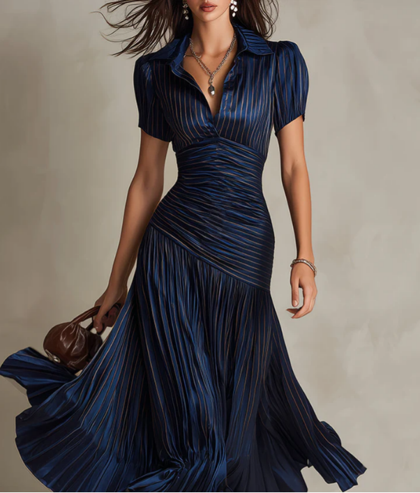 Adria | Robe midi en satin à rayures vintage