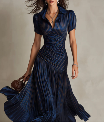 Adria | Robe midi en satin à rayures vintage