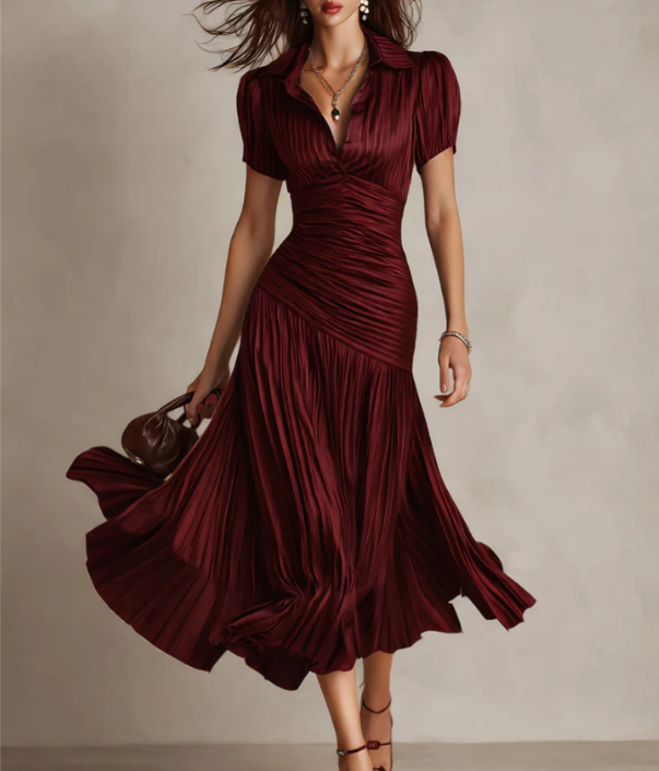 Adria | Robe midi en satin à rayures vintage