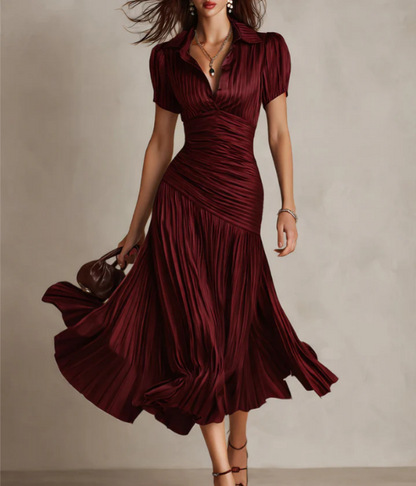 Adria | Robe midi en satin à rayures vintage
