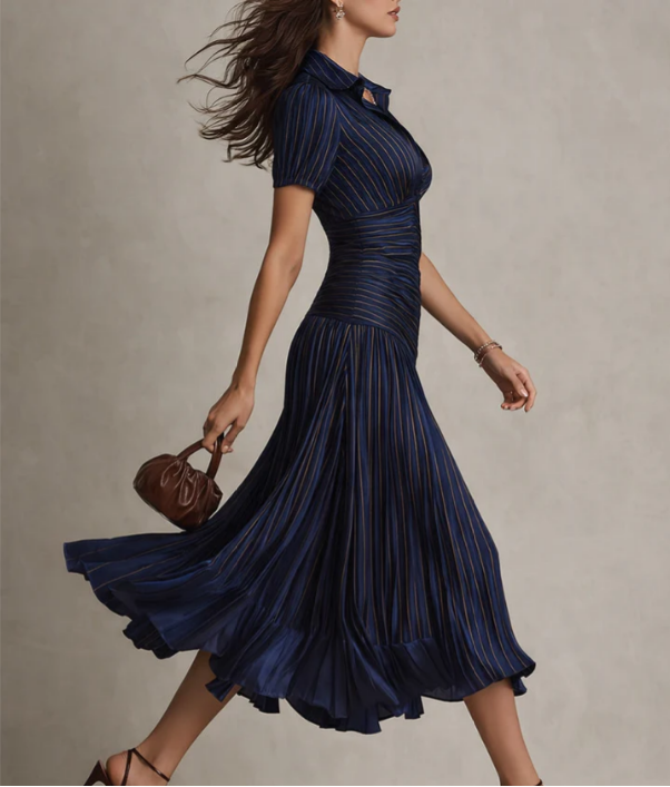 Adria | Robe midi en satin à rayures vintage