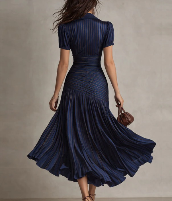 Adria | Robe midi en satin à rayures vintage