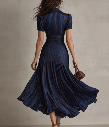 Adria | Robe midi en satin à rayures vintage