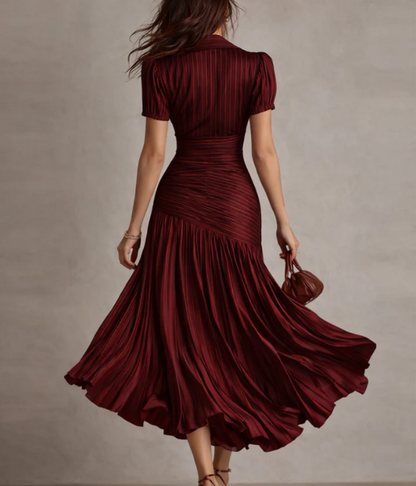 Adria | Robe midi en satin à rayures vintage