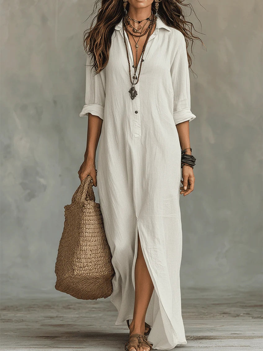 Soline™ | Robe maxi noire fluide avec boutons