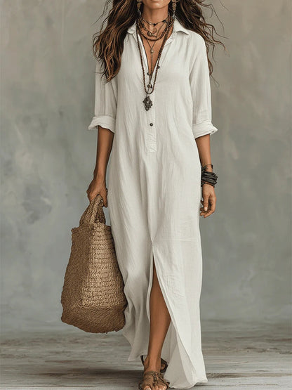Soline | Robe Maxi Fluide avec Boutons Frontaux