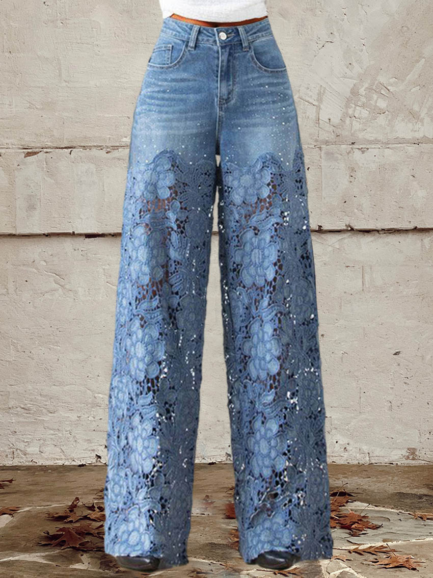 JULIANA – JEANS À JAMBES LARGES AVEC ACCENTS EN DENTELLE