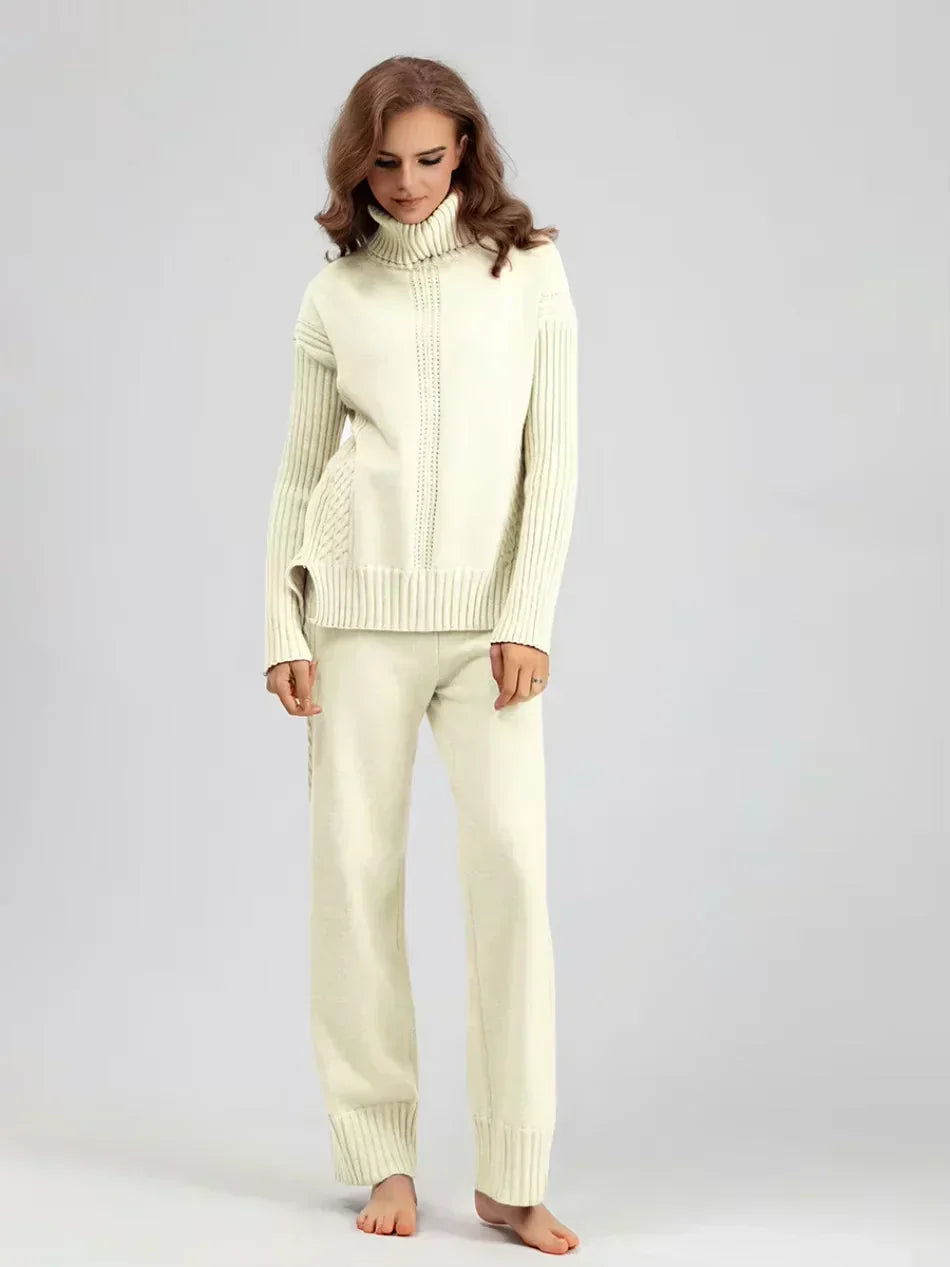 Scarlett - Ensemble de Pull Tricoté à Col Montant Chic et Pantalons Amples
