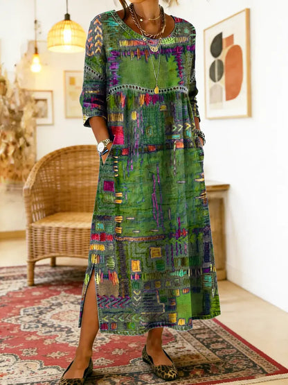 Manuela Robe en Denim avec Patchwork Ethnique
