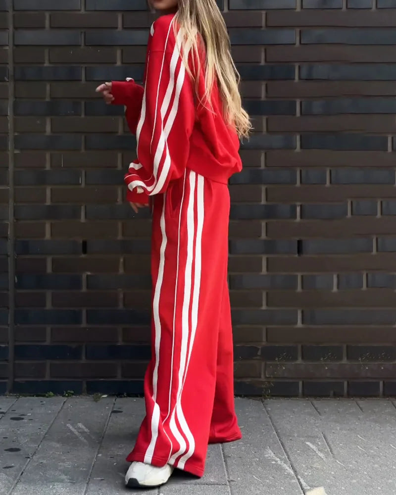 Ensemble de deux pièces en maille rayée et pantalon large
