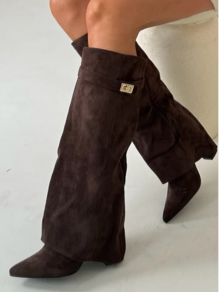 Bottes Femme Genou avec Partie Supérieure Évasée et Talon Bloc
