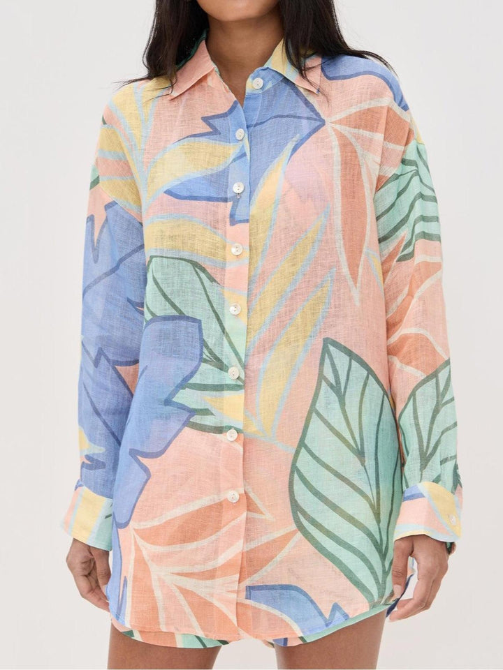 Amandine | Ensemble Court Imprimé Feuilles Tropicales