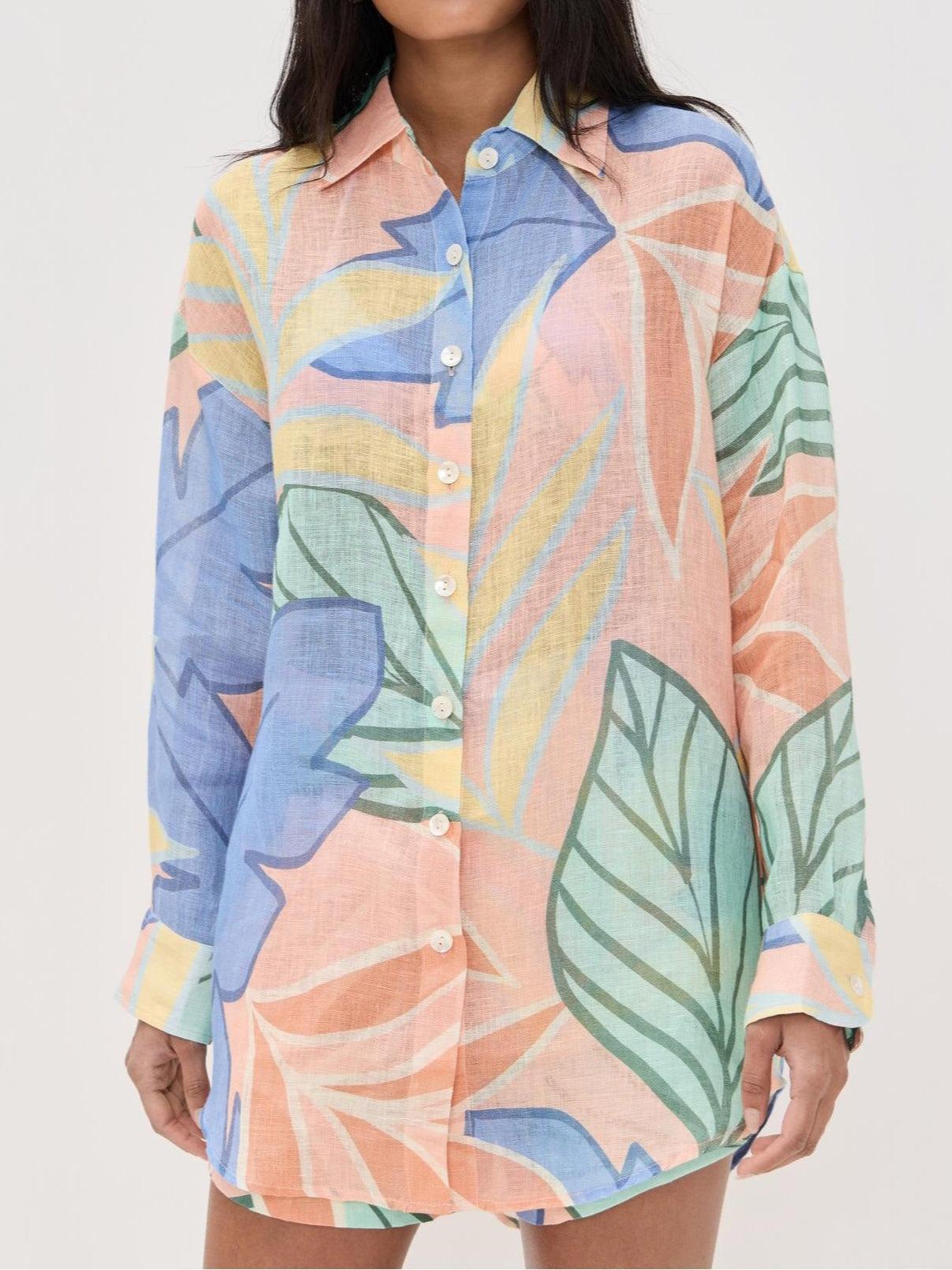 Amandine | Robe courte imprimée avec des feuilles tropicales