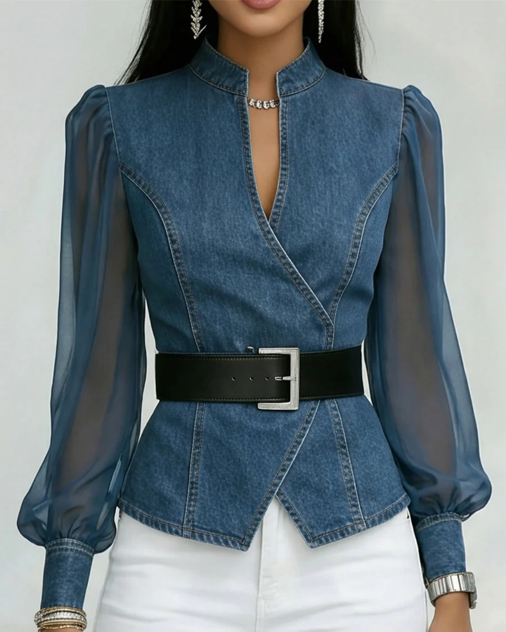 Alessia™ | Haut en Denim avec Manches en Chiffon Léger