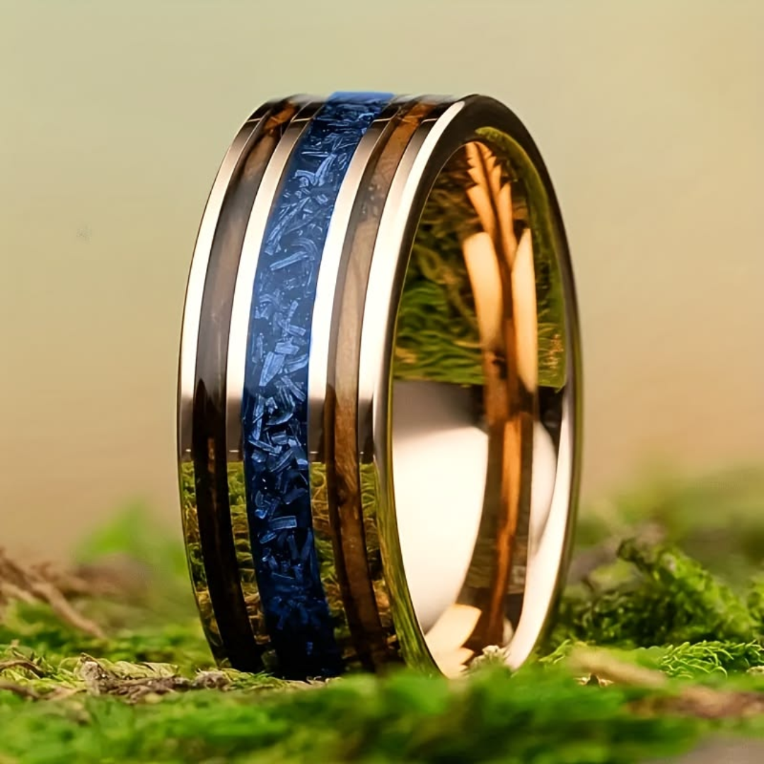 Bague en Or Inlay Océan de Minuit